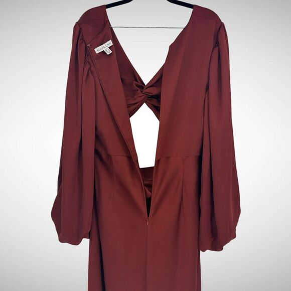 Shona Joy Luxe Twist Ballon Sleeve Cut Out Midi Dress Size US 10 AU 14 Sangria - Picture 6 of 10